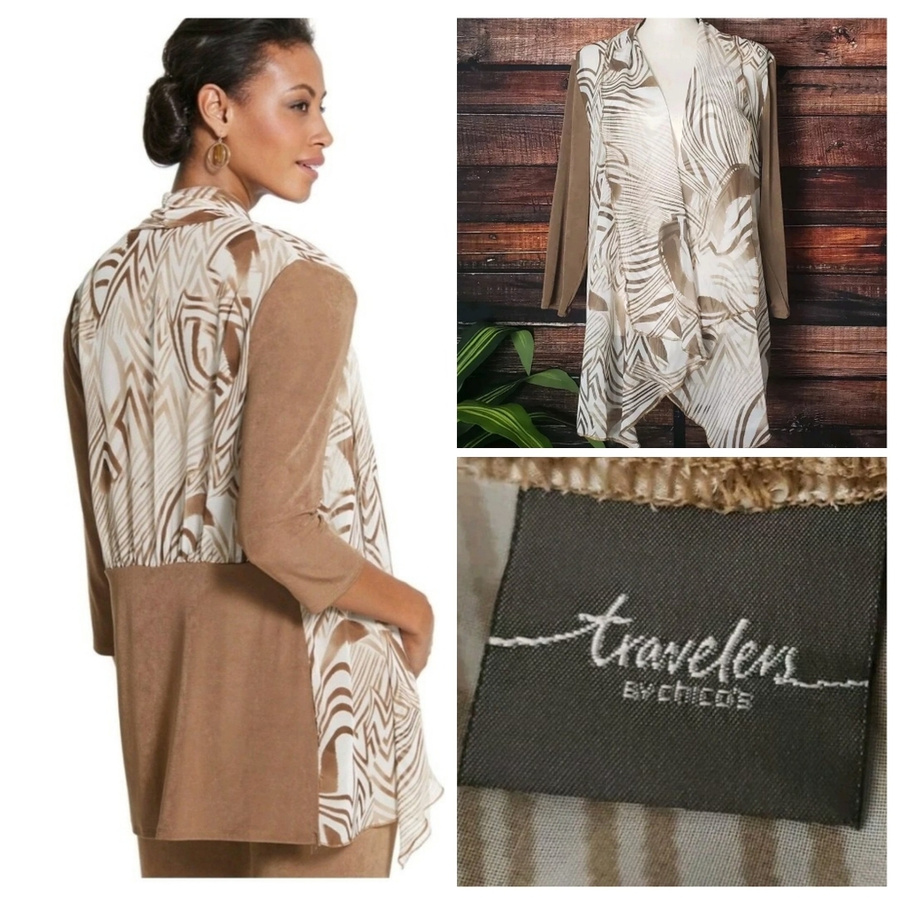 NWT Chicos Travelers Top Size 2 US L Textured Lines Open Cardigan Jacket